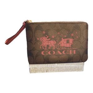 Coach Horse and Carriage Tan and Pink Wristlet NWT and Dust Bag